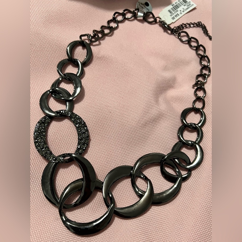 Style & Co Hem Pave Smooth Link Necklace - Black